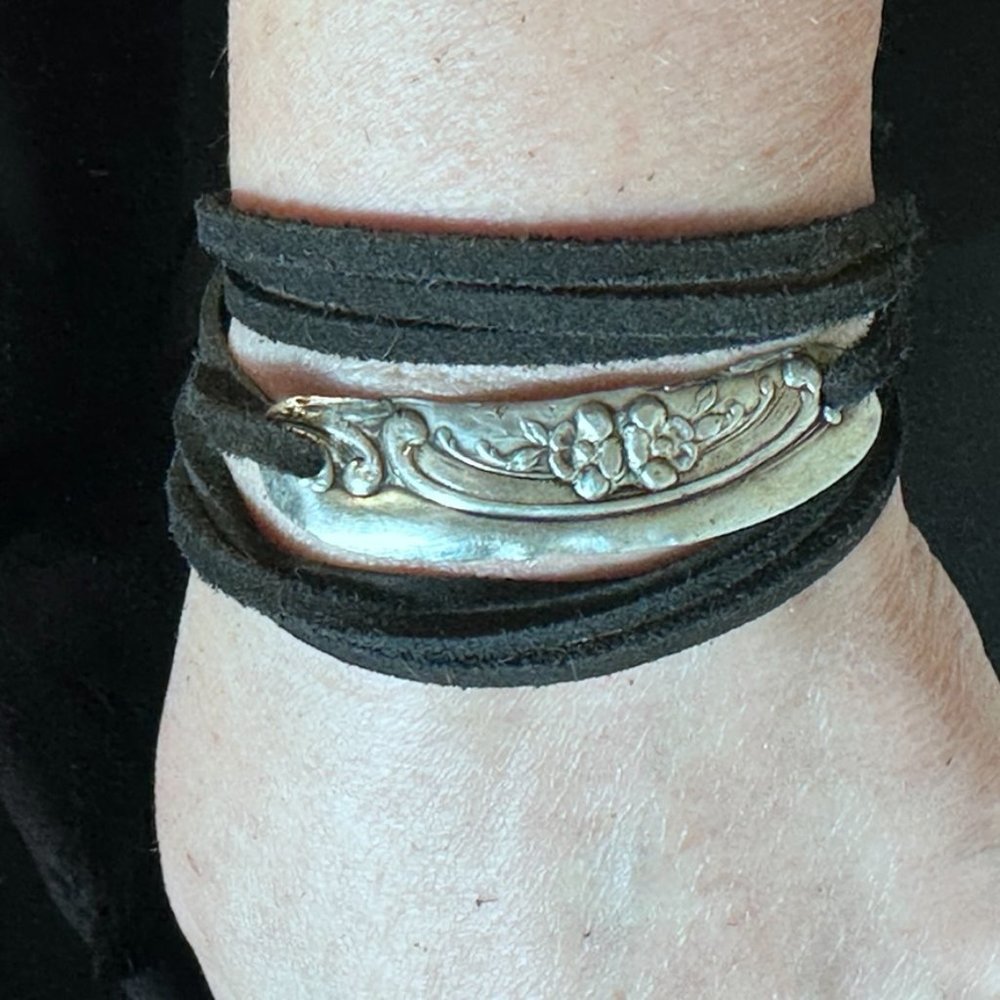 Sterling Silver Leather Cuff Bracelet Tie Wrap Yoga Antique 925 Boho Gift NWT - Picture 8 of 8